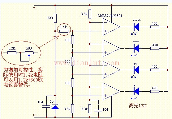 怎么用LM339来做电量显示电路图