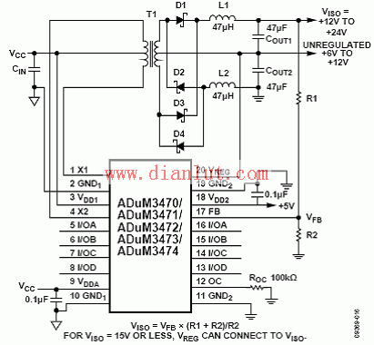 ADuM347x双电源应用电路图