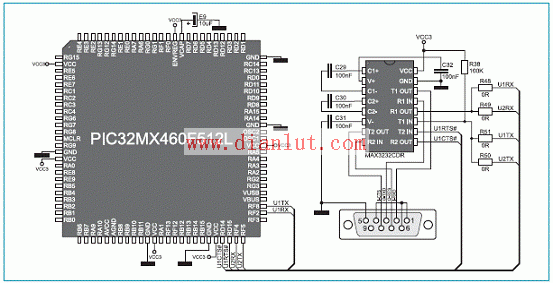 PIC32MX4多媒体板RS-232模块电路图