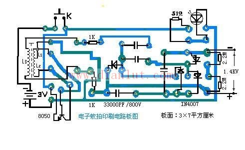 电子蚊拍电路原理图（附印刷电路图）