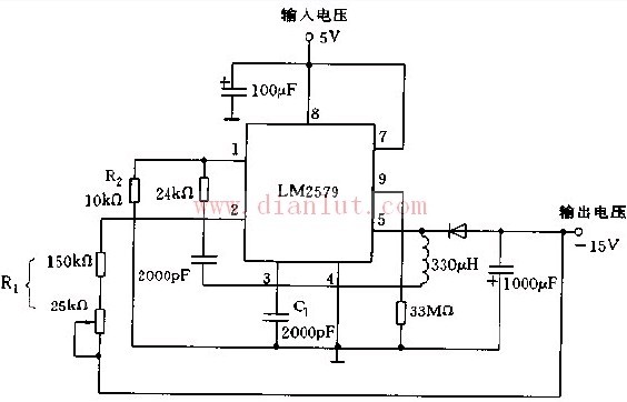 采用LM2579构成+15V-15V的DC DC变换器电路图