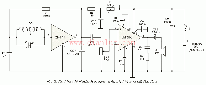 采用ZN414及LM386集成芯片设计接收器电路