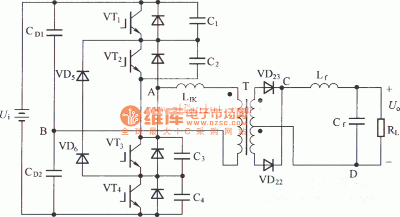 零电压开关三电平直流变换器电路