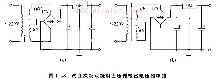 改变变压器次级双绕组输出电压的电路