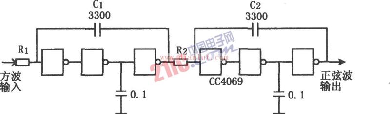 CC4069构成的低成本积分器电路原理图