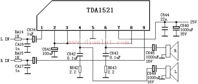 TDA1521的伴音功放电路原理图