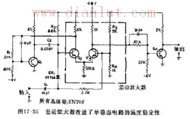 差动放大器改进了单稳态电路的温度稳定性