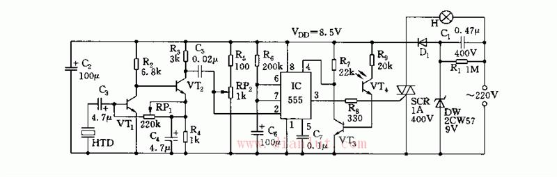 关于555声光控延时节电灯原理电路图的解析
