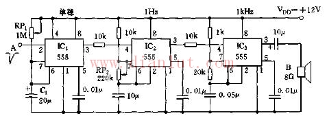 基于555芯片的间歇单音音像电路