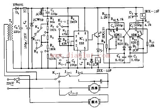 双缸洗衣机定时和洗涤方式选择器电路