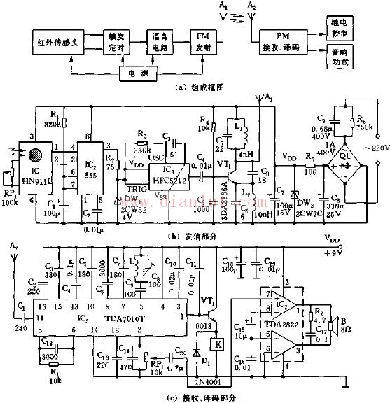 电红外无线遥控语音报讯电路