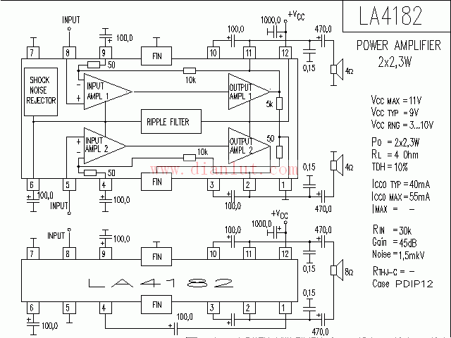 图解LA4182构成的功放电路