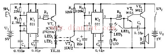 基于555的枪打靶游戏声光报讯机电路