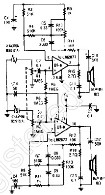 基于LM2877构成具有低音控制的立体声电唱机放大器