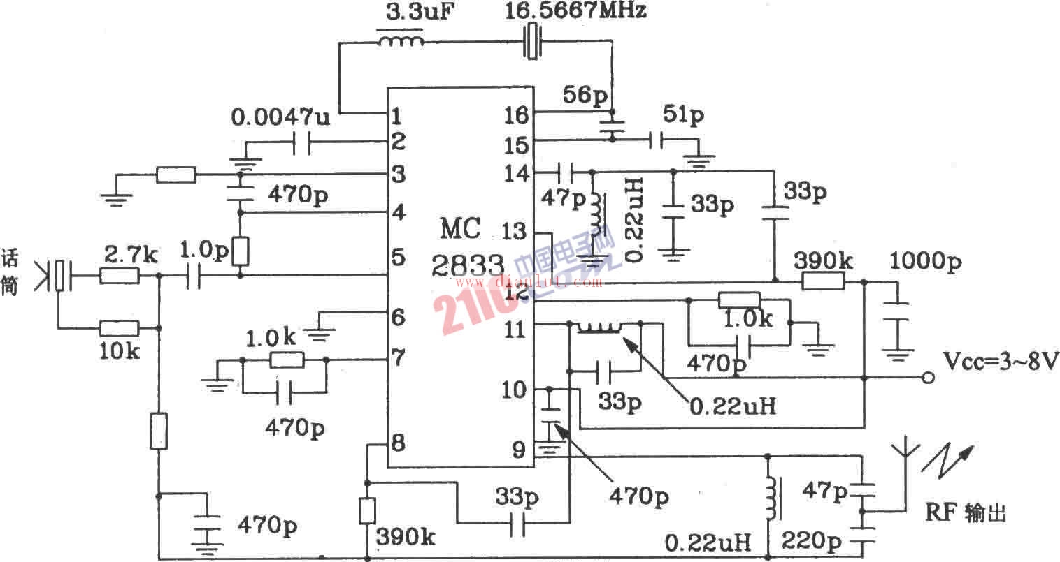 MC2833组成的无线电发射电路