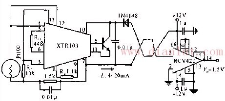 0~5V输出远距离传输铂电阻温度变送器电路图
