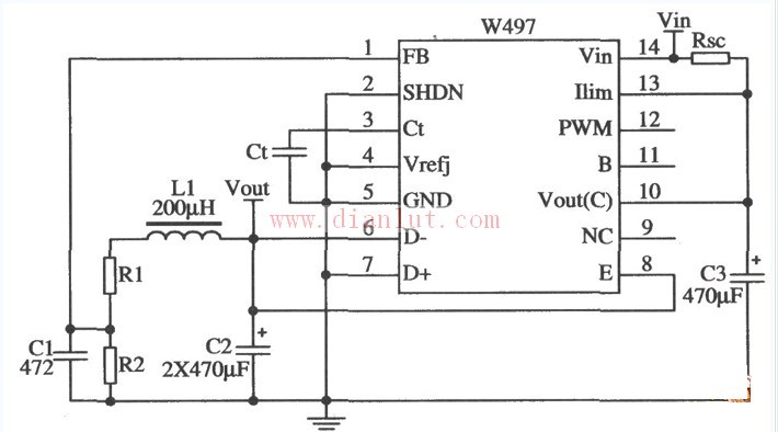 基于W497构成的降压型开关稳压器电路图