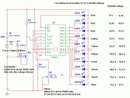 简单可靠的汽车电池测试仪电路原理图