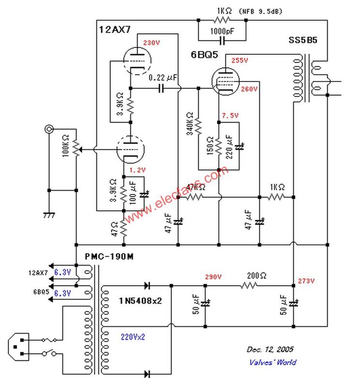 6BQ5电子管功率放大器电路图及相关介绍