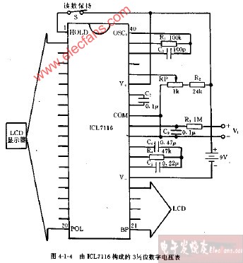 由ICL7116构成的3,1 2位数字电压表电路图及有关介绍