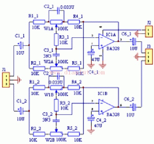 利用BA328制作的音调控制电路原理图