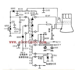 海燕CS37-2型彩色电视机的显像管馈电电路图